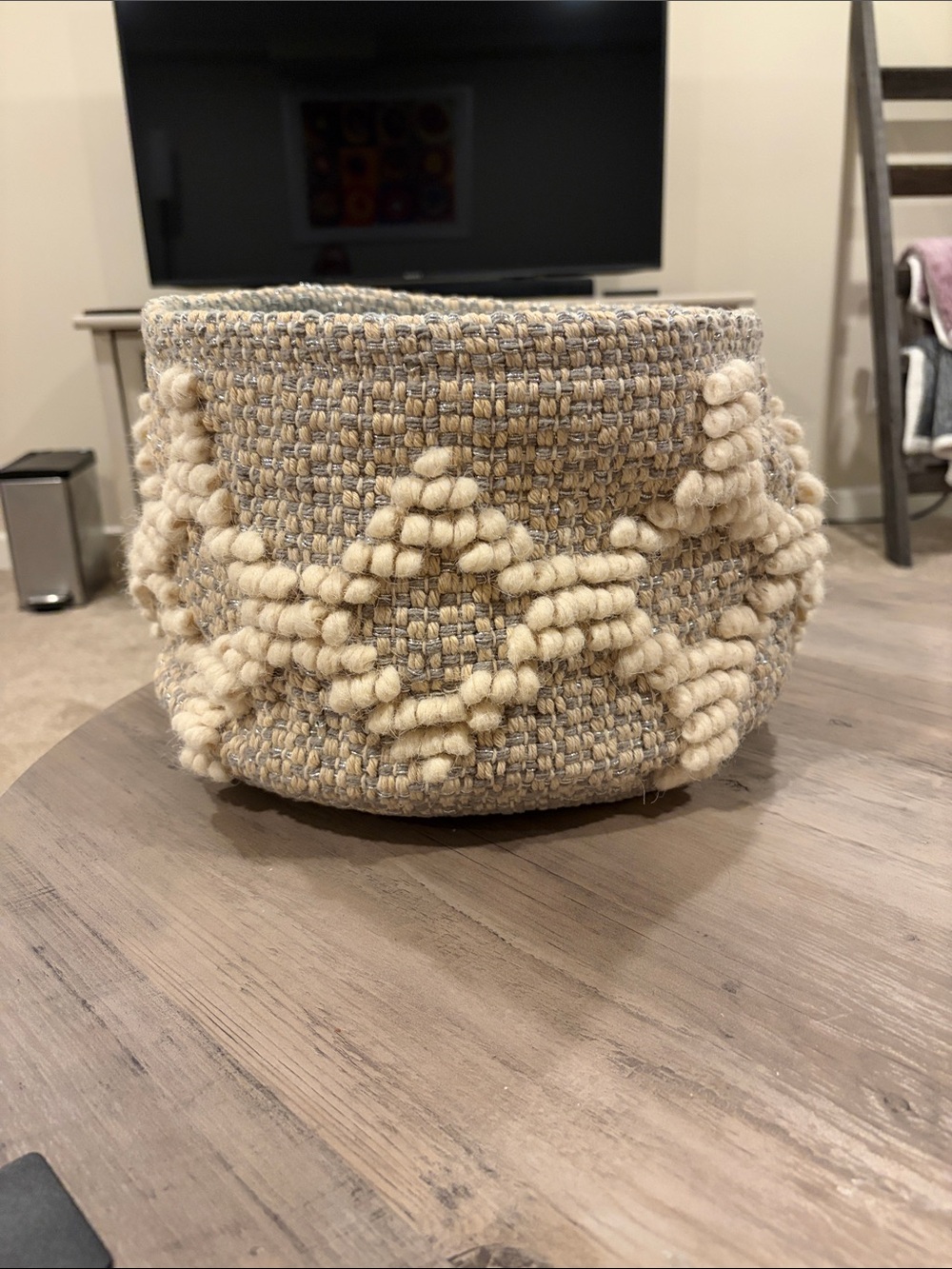 Pottery Barn Kids Neutral Cream and Gray Textured Woven Basket